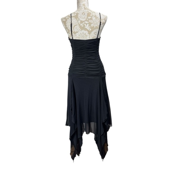Vintage Y2K Caché Size 8 Black Ruched Handkerchief Hem Midi Dress Whimsigoth - Picture 3 of 6